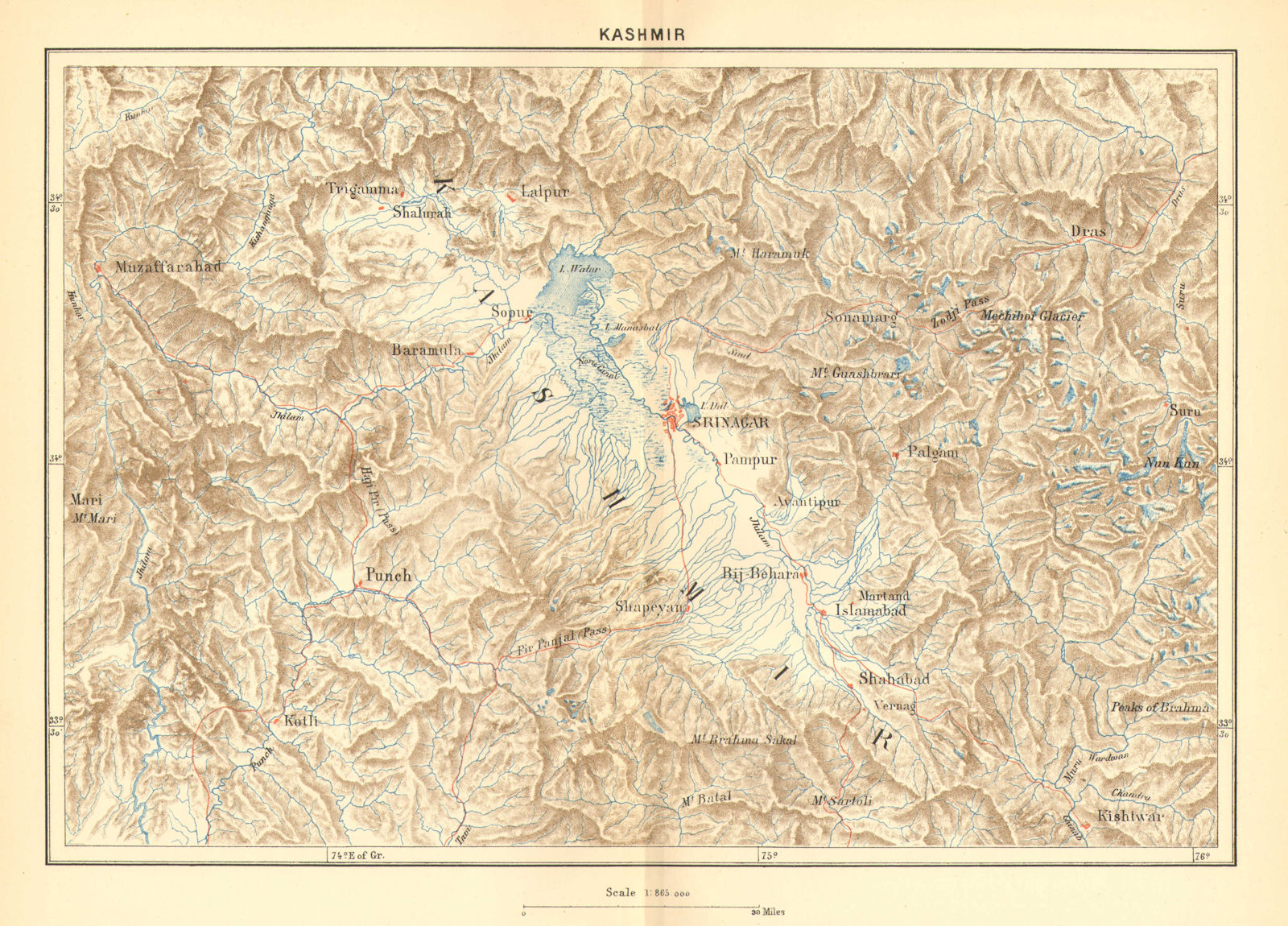 INDIA. Kashmir c1885 old antique vintage map plan chart