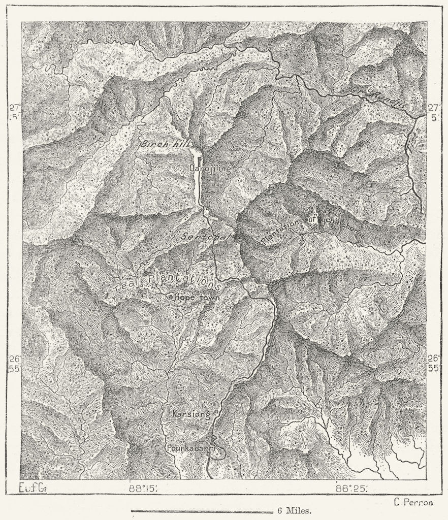 INDIA. Darjeeling, sketch map c1885 old antique vintage plan chart
