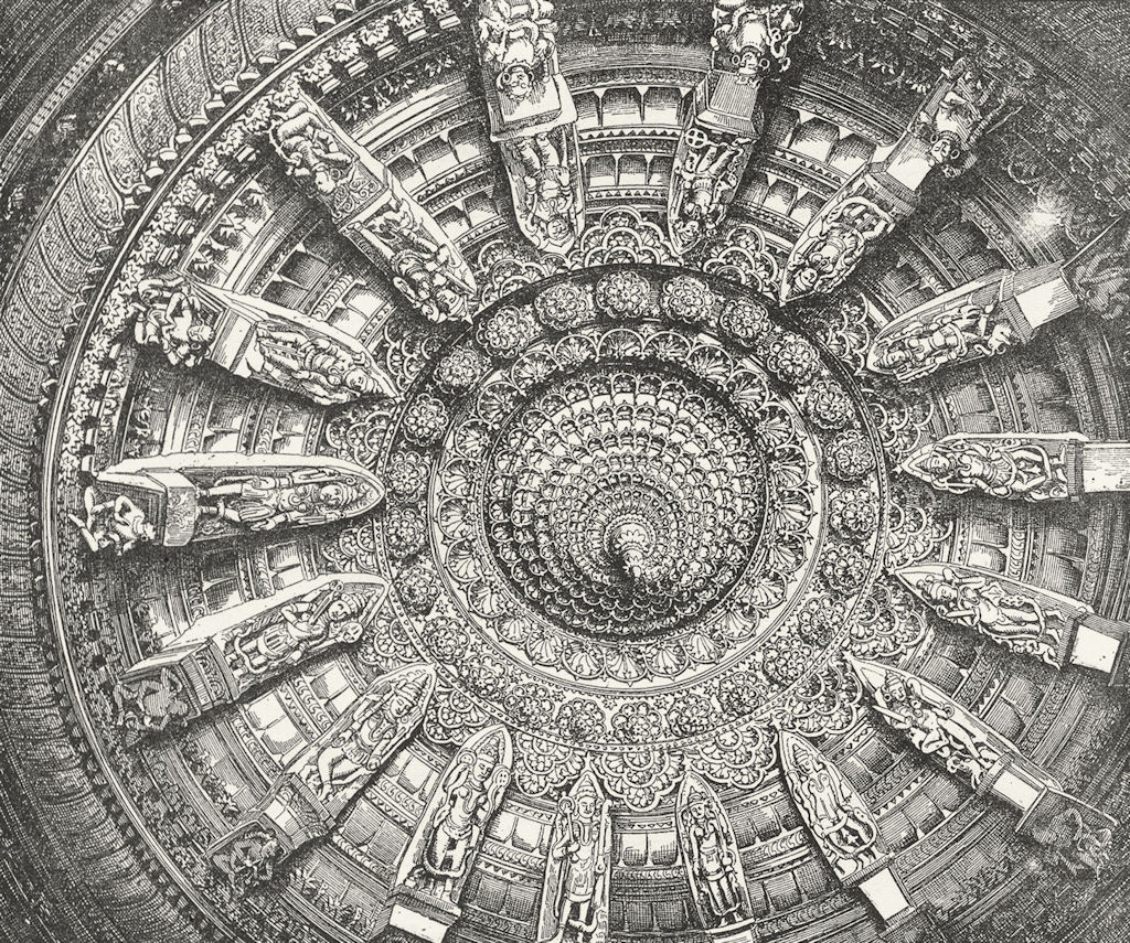 INDIA. Mount Abu-Ceiling of a Jain Sanctuary c1885 old antique print picture