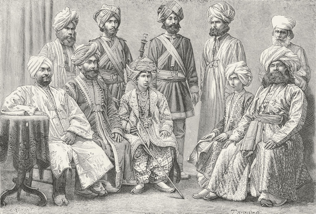 PAKISTAN. Raja of Bahawalpur & his court c1885 old antique print picture