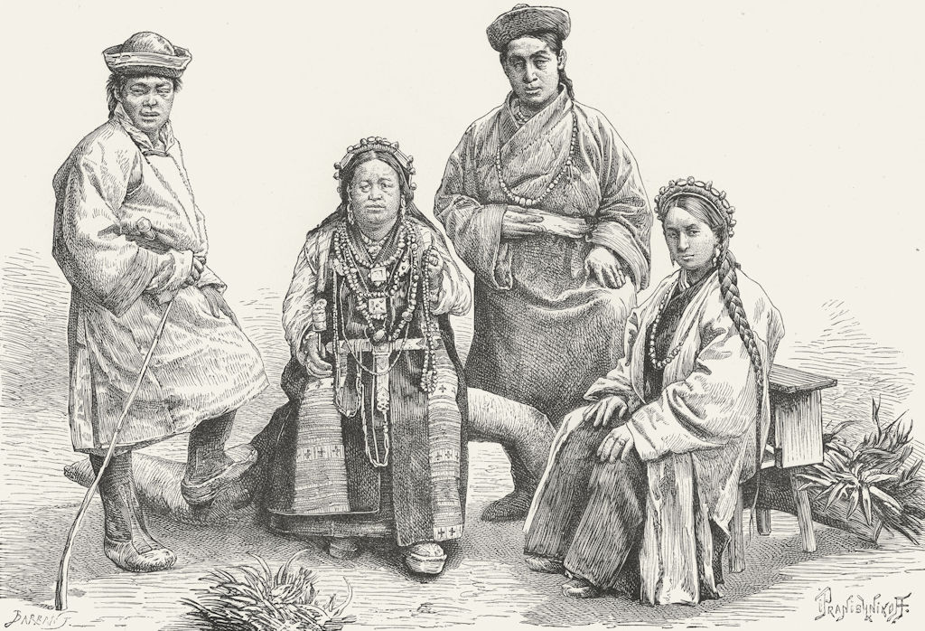 BHUTAN. Bhutia Bhutanese types & costumes c1885 old antique print picture