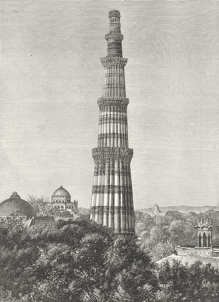 INDIA. Area of Delhi Tower Kutab c1885 old antique vintage print picture