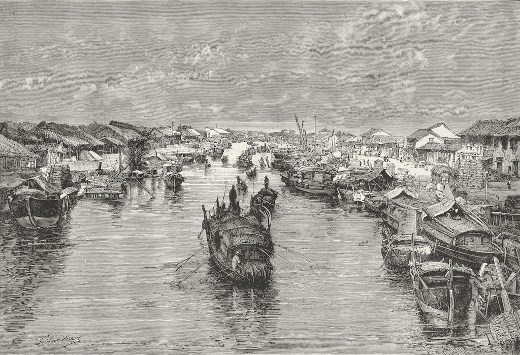 VIETNAM. Chinese Arroyo, Saigon Confluence c1885 old antique print picture