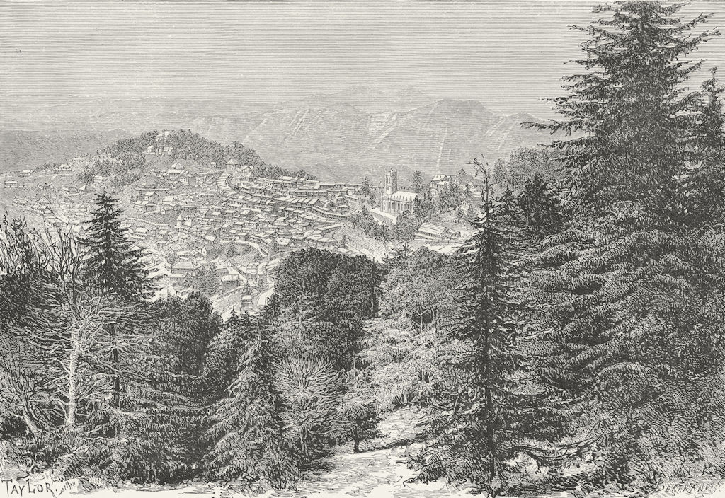 INDIA. Shimla, from Jako Hill c1885 old antique vintage print picture