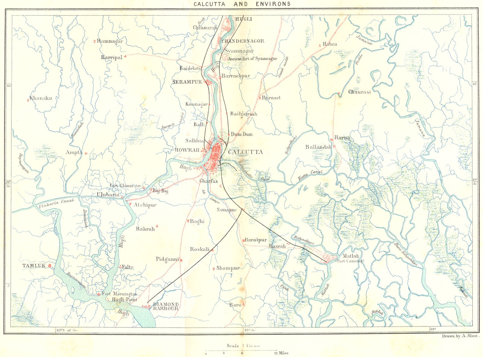 INDIA. Kolkata & area c1885 old antique vintage map plan chart