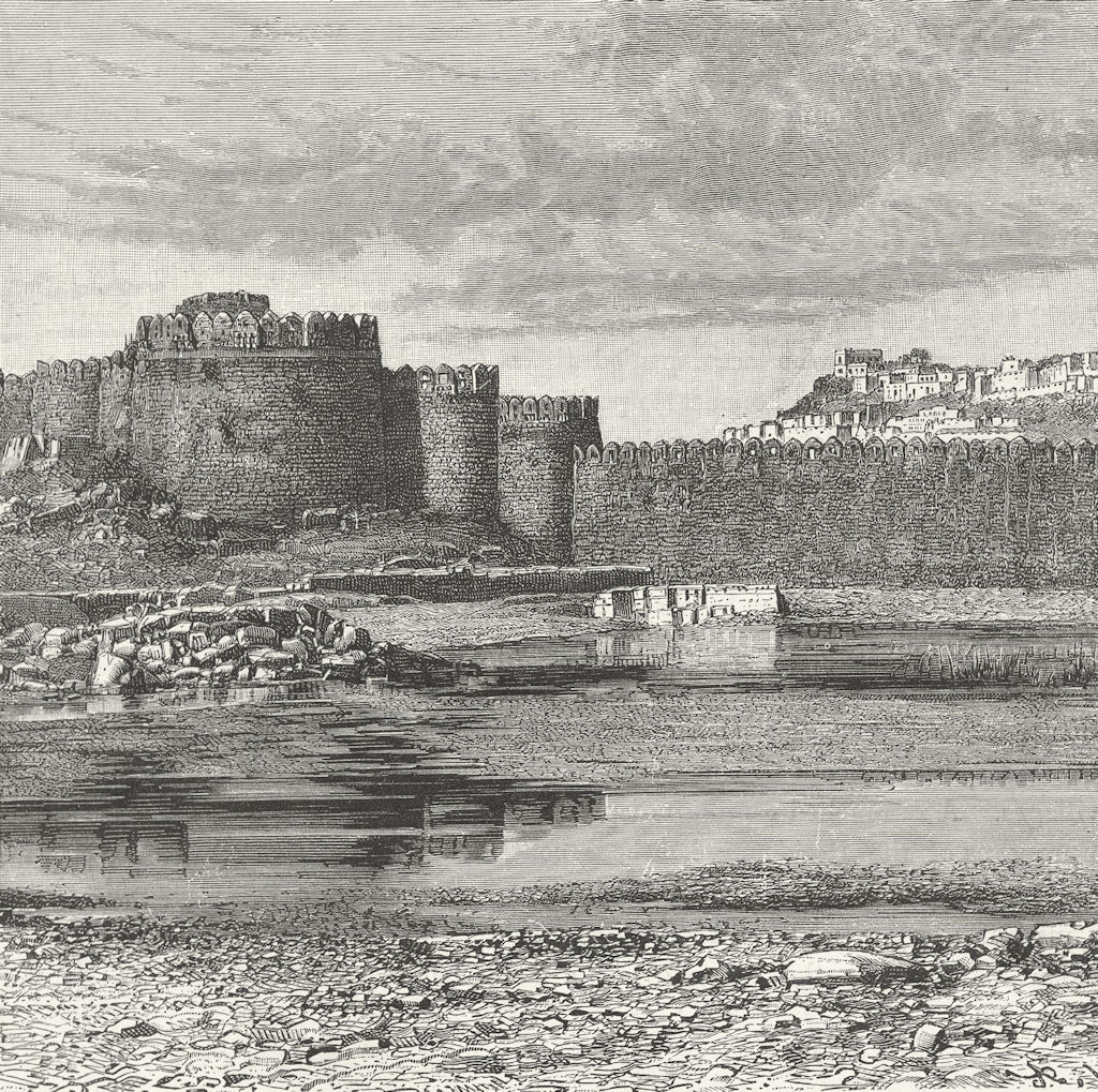 INDIA. Golconda Ramparts of town & Citadel c1885 old antique print picture