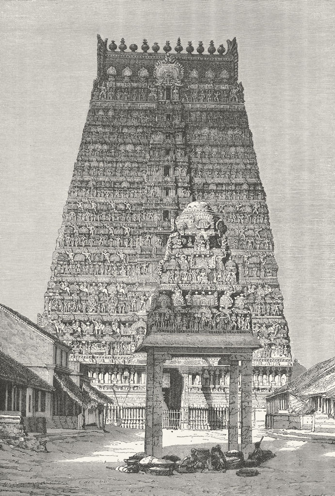 INDIA. Kumbakonam-Chief Gopura of Temple c1885 old antique print picture