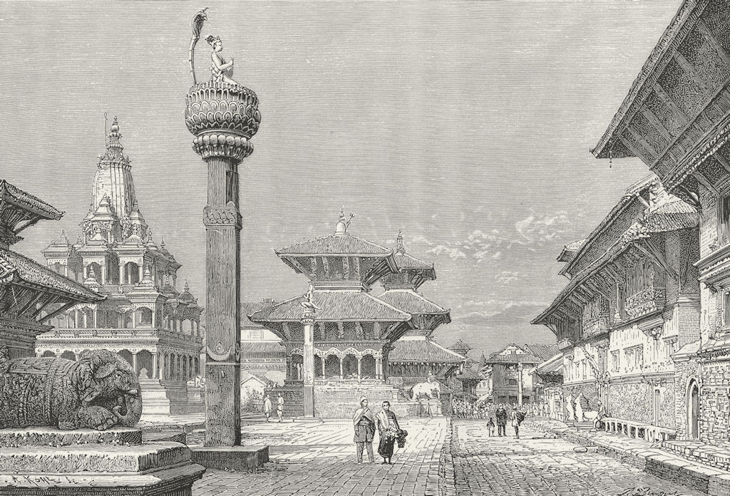 NEPAL. Temple at Patan c1885 old antique vintage print picture