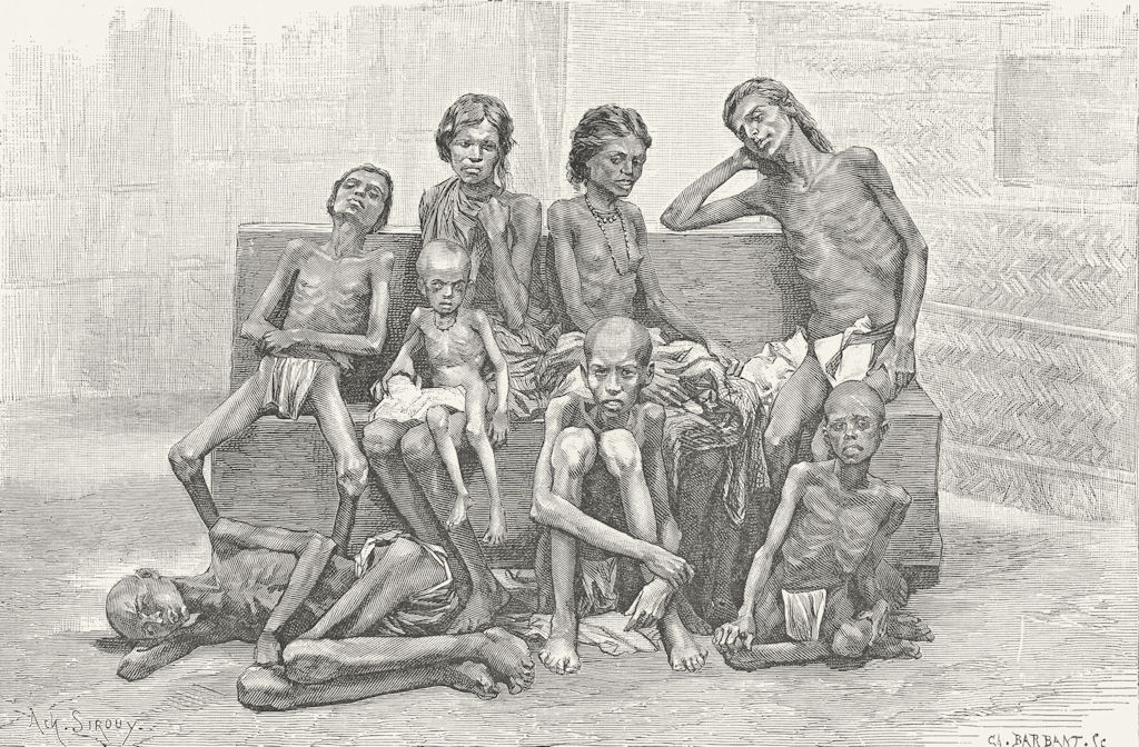INDIA. Famine Victims c1885 old antique vintage print picture