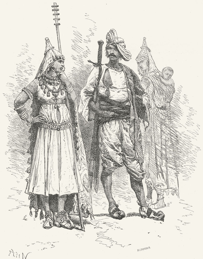 INDIA. Types & Costumes-Banjari men & Women c1885 old antique print picture
