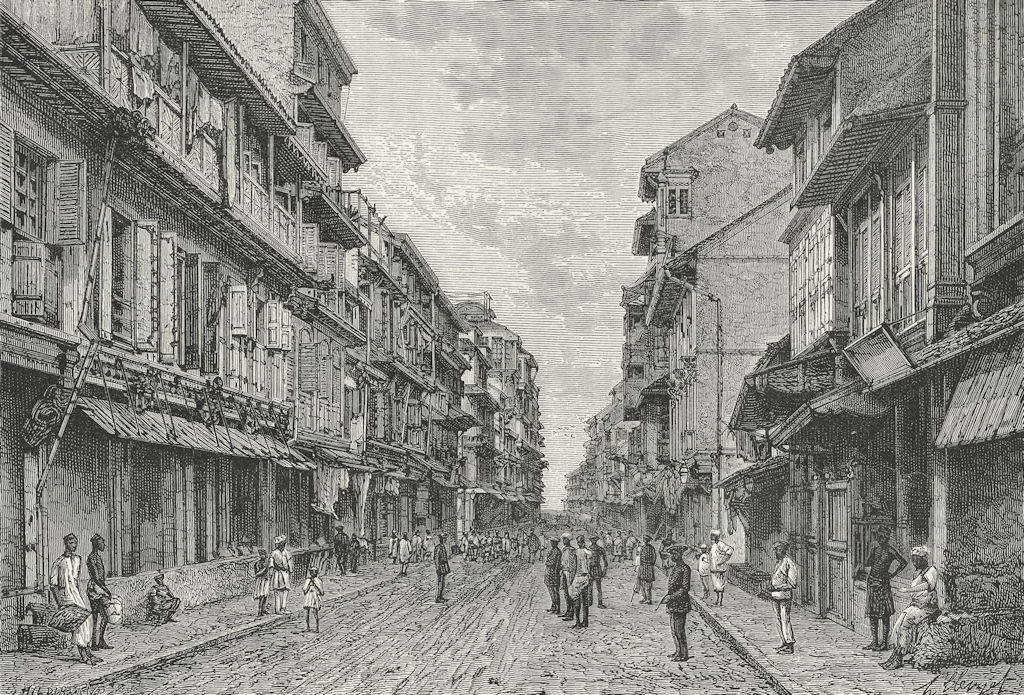 INDIA. Mumbai St Native town c1885 old antique vintage print picture