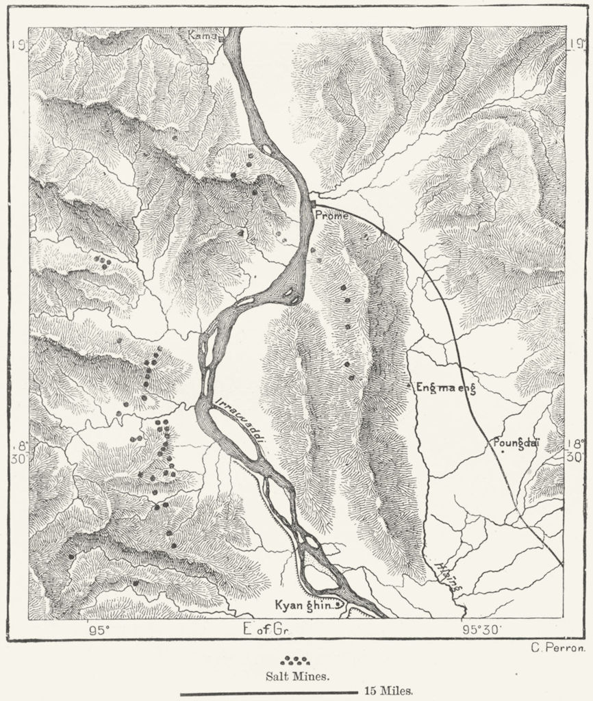 BURMA. Pyay Salt Mines, sketch map c1885 old antique vintage plan chart