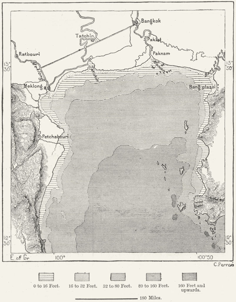 THAILAND. Gulf of; Bangkok, sketch map c1885 old antique plan chart