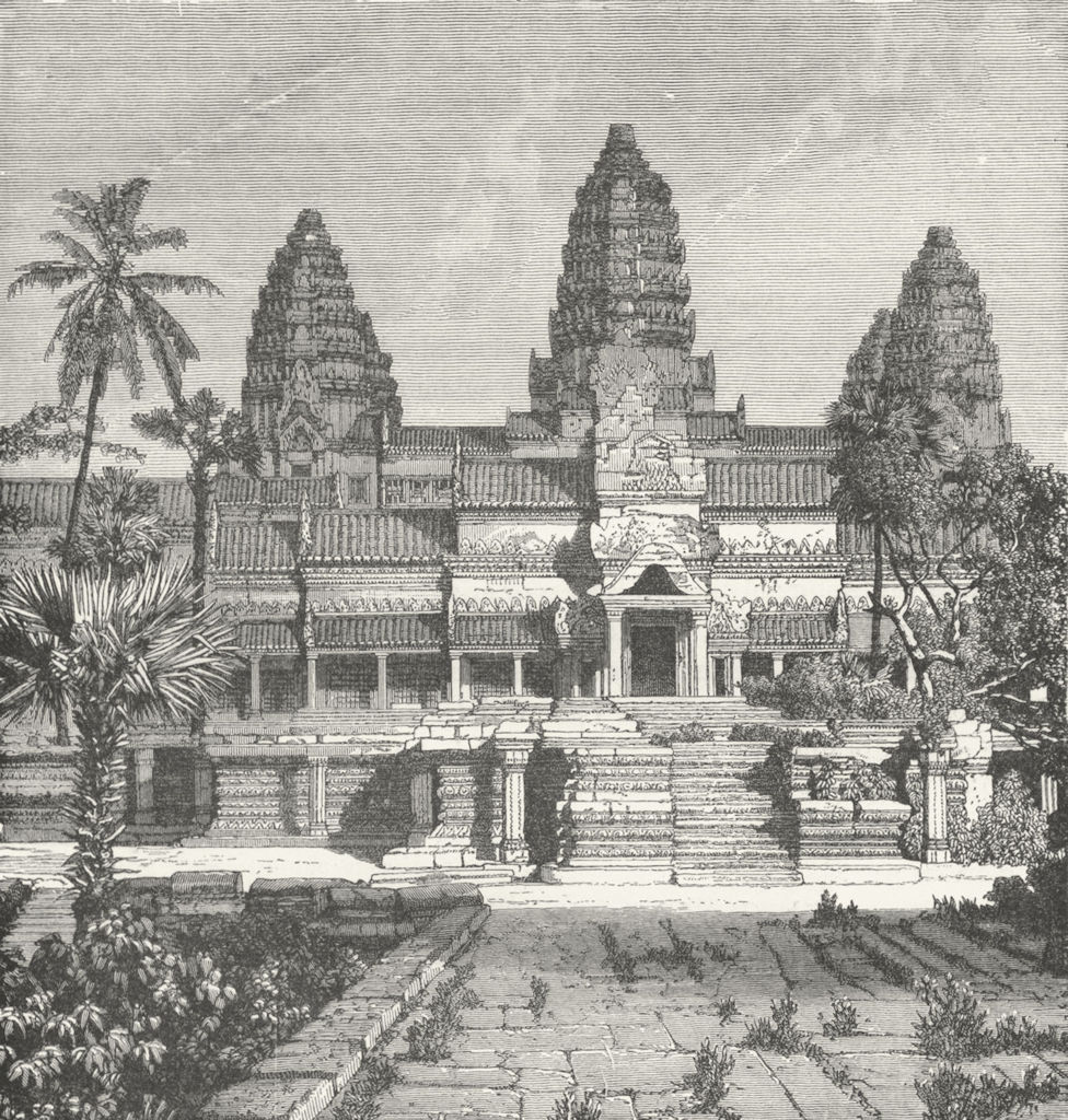 CAMBODIA. Angkor-Wat-Chief Façade of temple c1885 old antique print picture