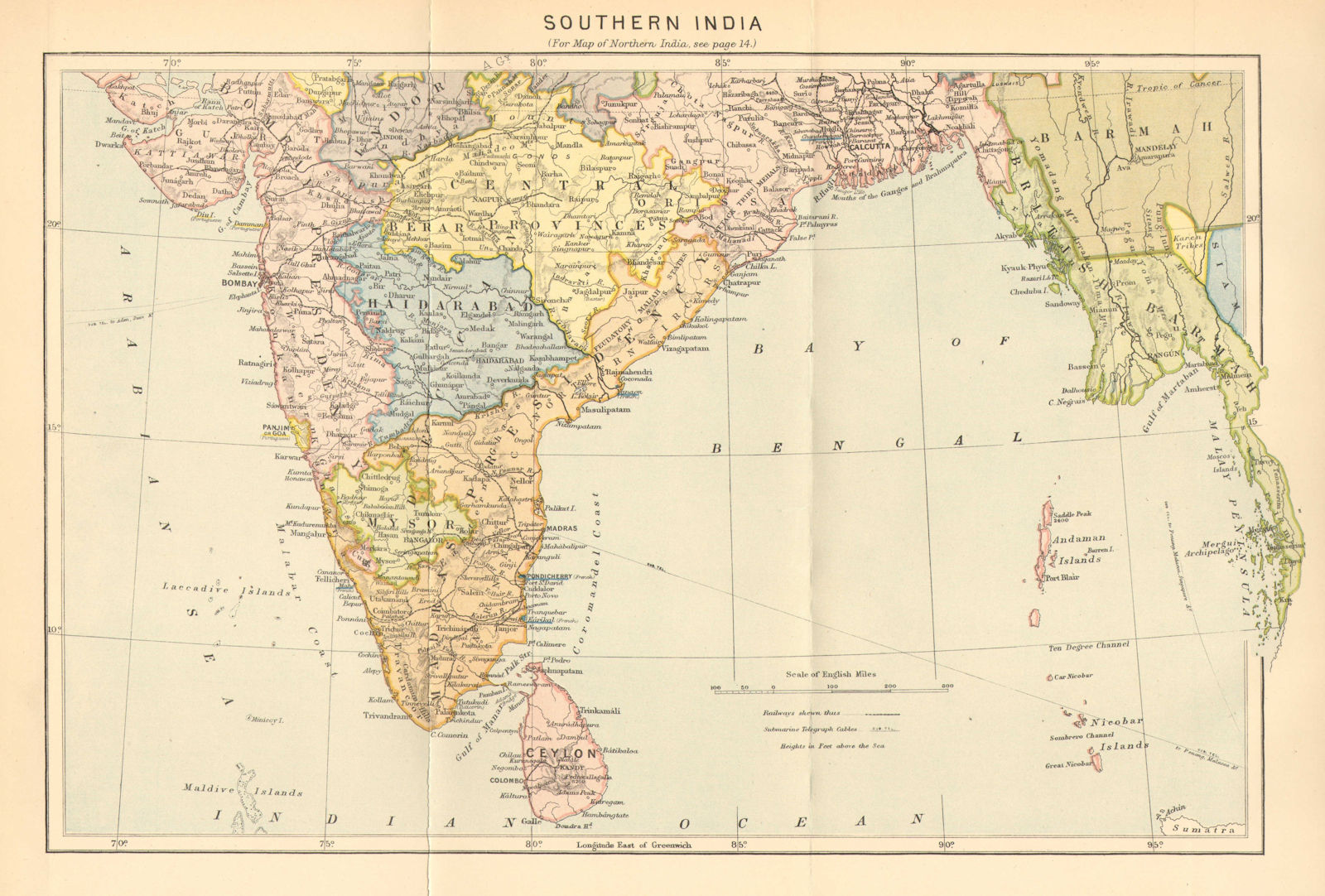 INDIA. South c1885 old antique vintage map plan chart