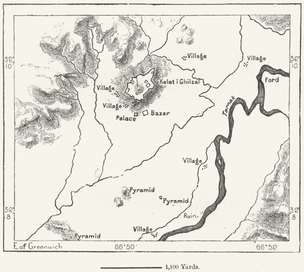 AFGHANISTAN. Kelat-I-Ghilzai, sketch map c1885 old antique plan chart