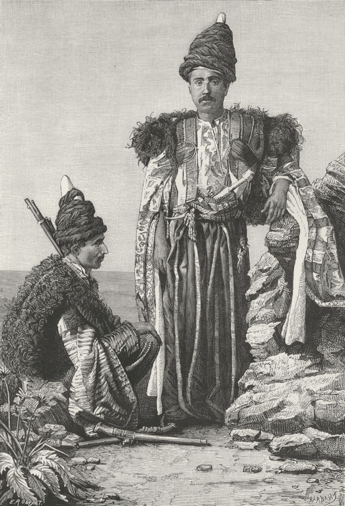 TURKEY. Types & Costumes-Kurdish Gentlemen c1885 old antique print picture