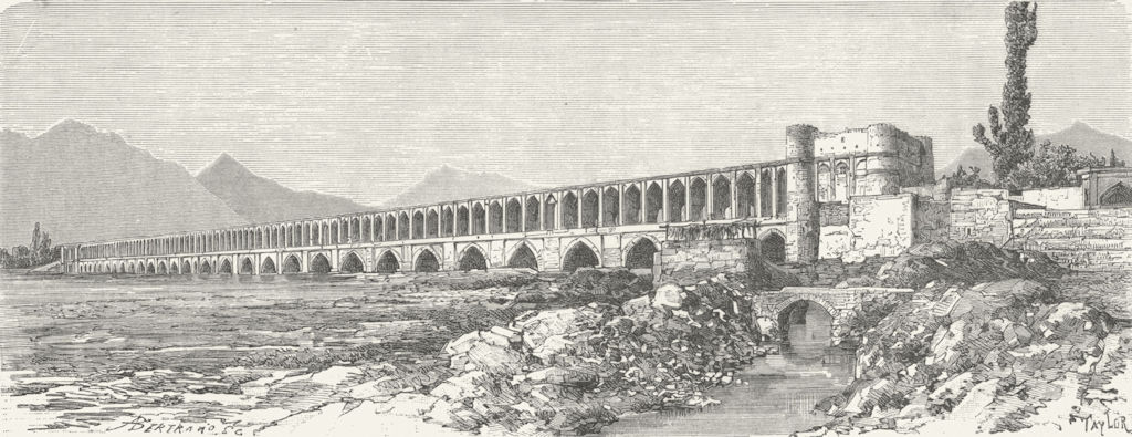 IRAN. Isfahan bridge, Zendeh-Rud c1885 old antique vintage print picture