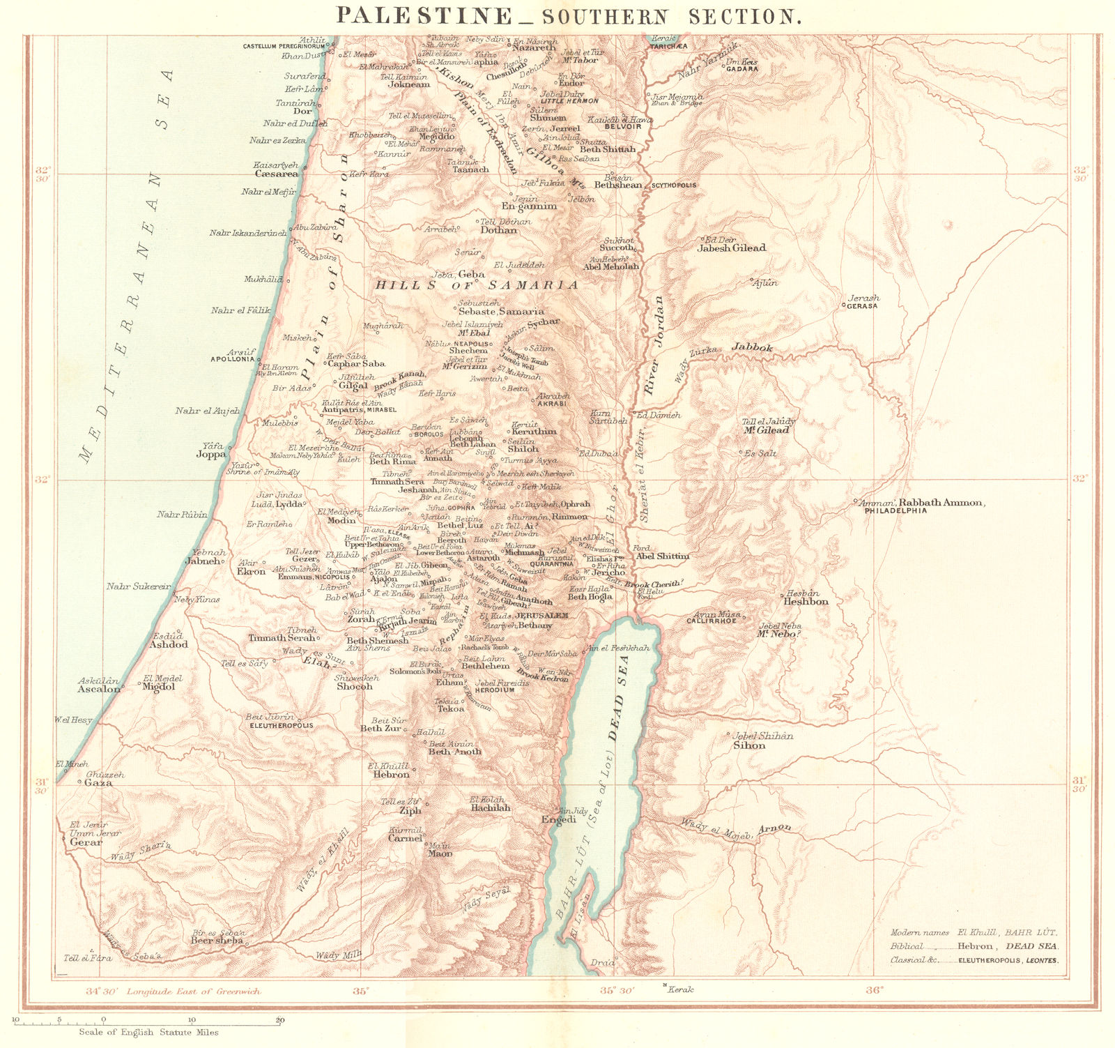 Associate Product ISRAEL. Palestine-south; Jordan c1885 old antique vintage map plan chart