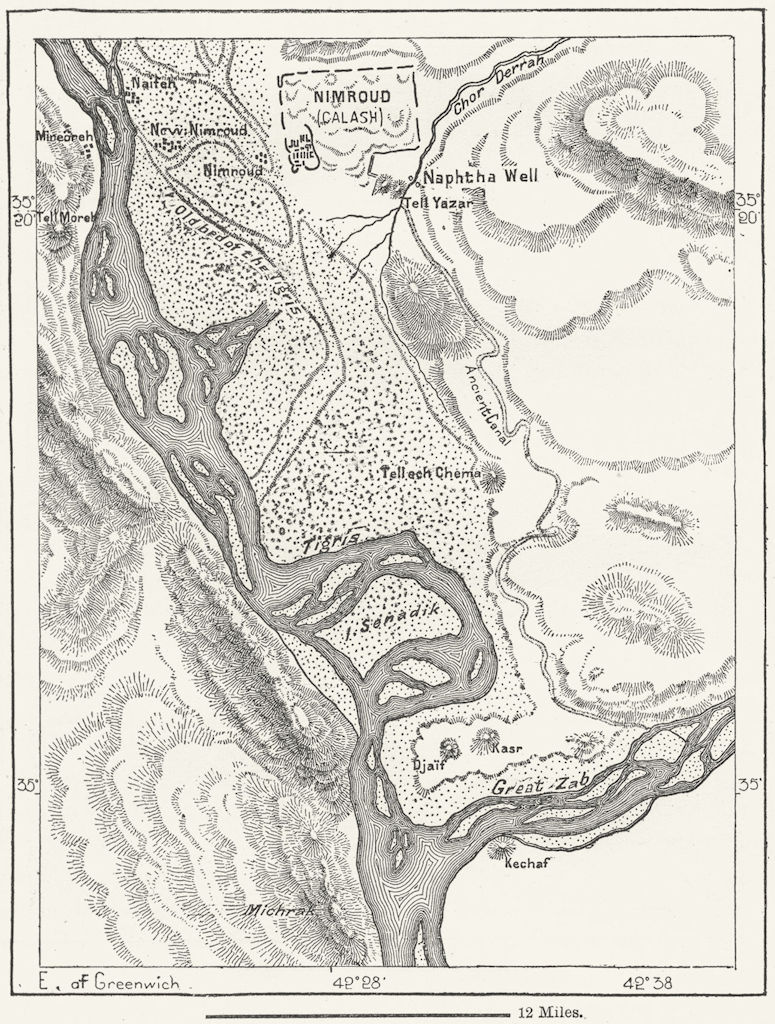 TIGRIS. Calash confluence Gt Zab, sketch map c1885 old antique plan chart