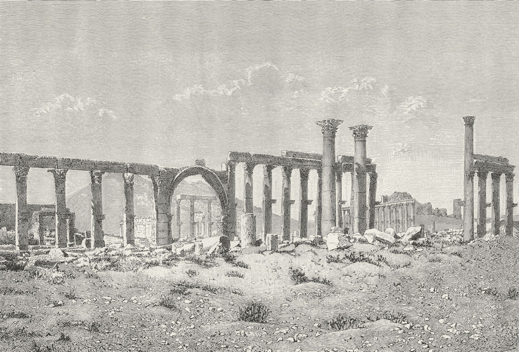 SYRIA. Ruins, Palmyra-Colonnade c1885 old antique vintage print picture