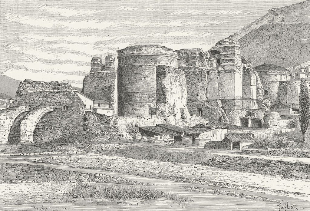 TURKEY. Pergamus-ruins, Basilica c1885 old antique vintage print picture