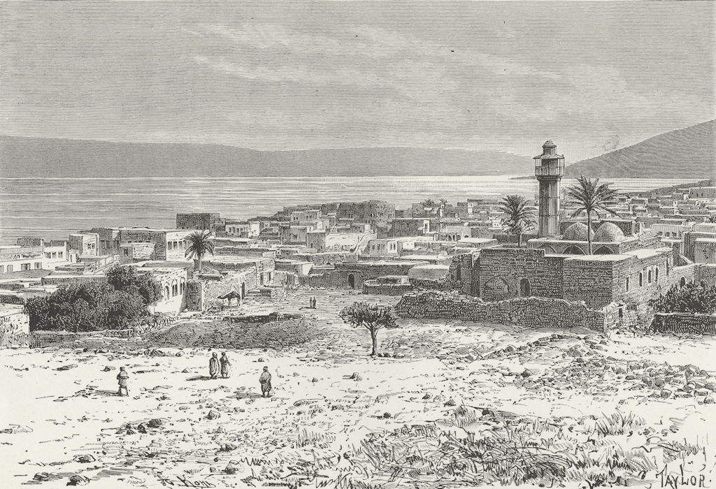 ISRAEL. Lake & Tiberias c1885 old antique vintage print picture