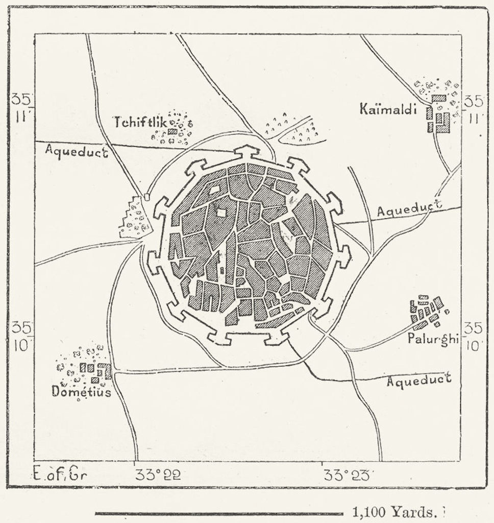 CYPRUS. Nicosia, sketch map c1885 old antique vintage plan chart