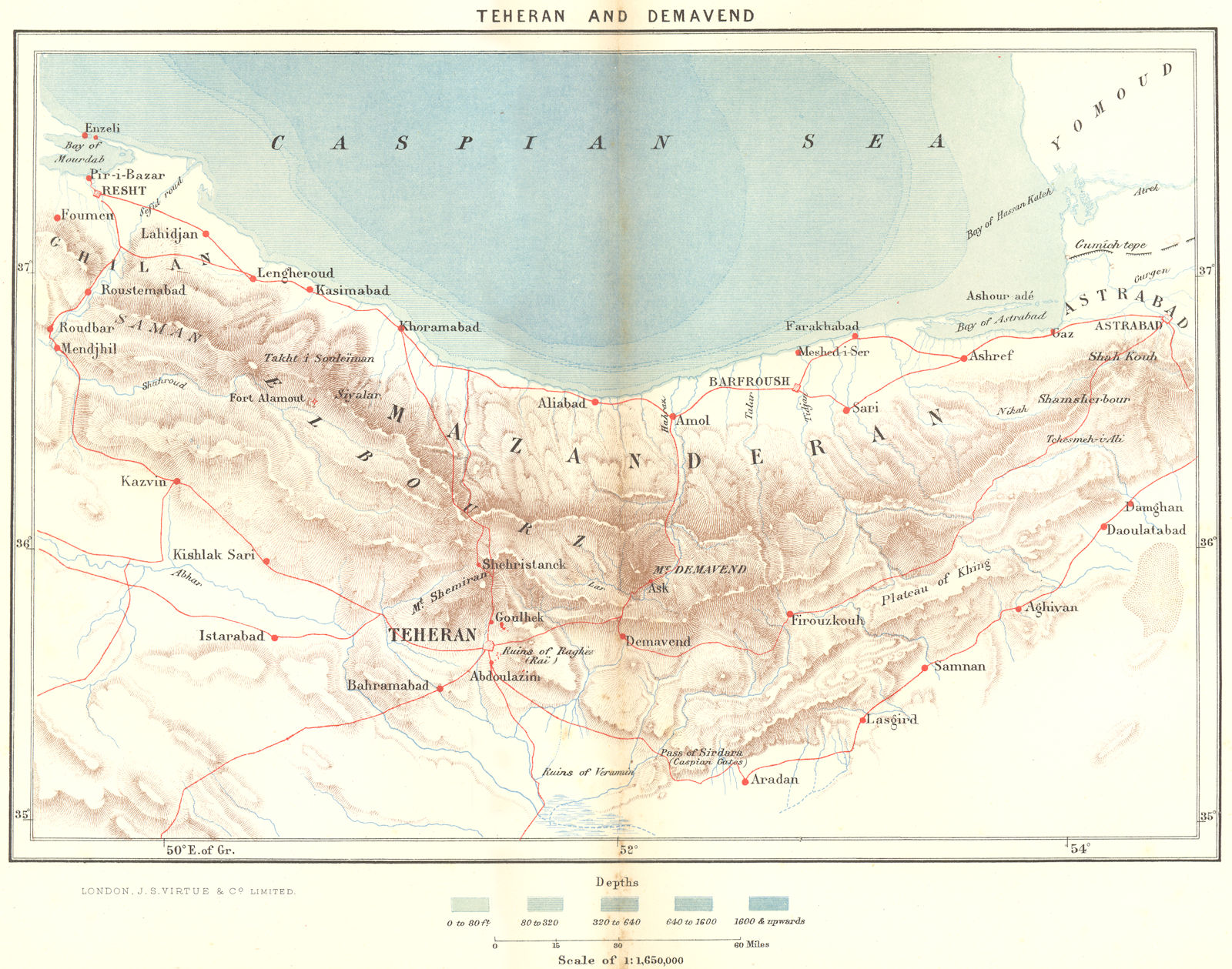 IRAN. Tehran & Demavend c1885 old antique vintage map plan chart