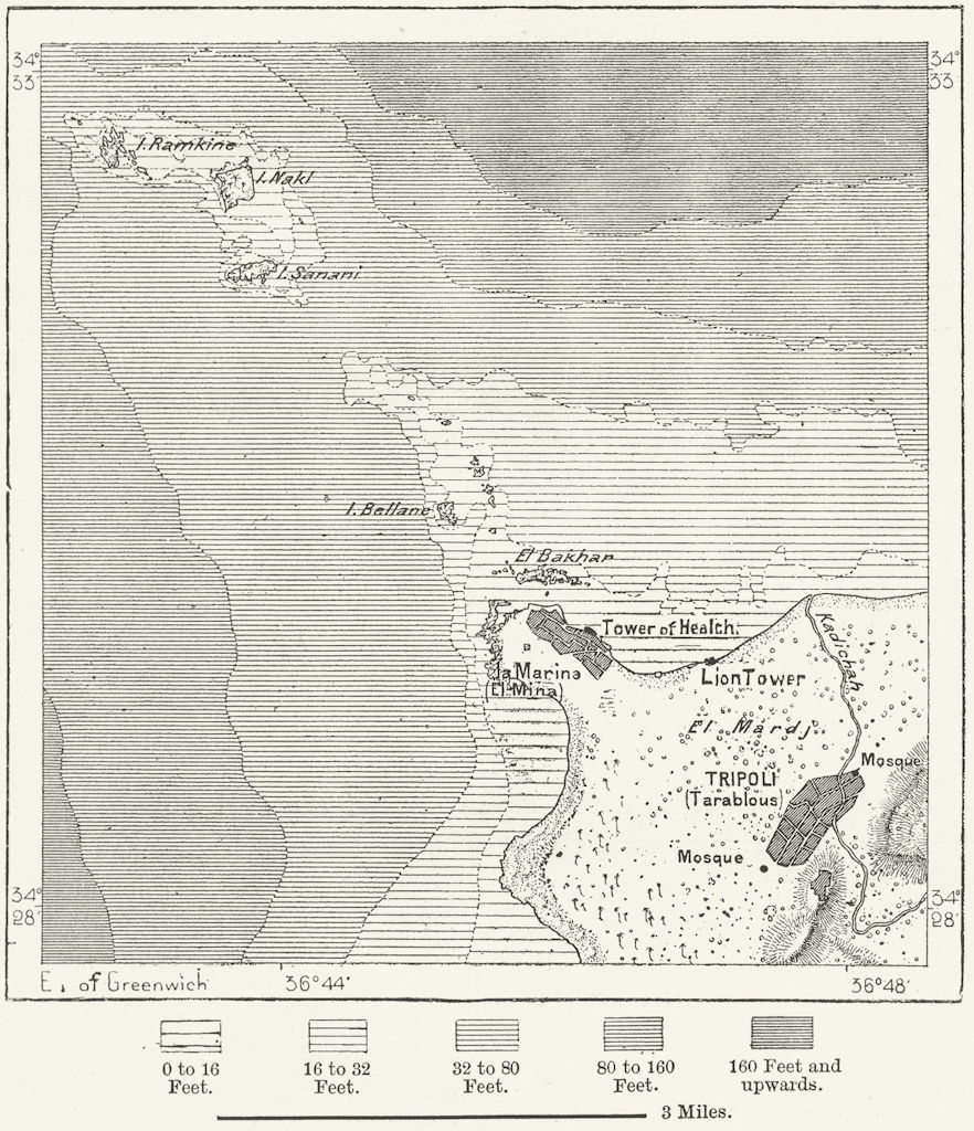 LEBANON. Tripoli, sketch map c1885 old antique vintage plan chart