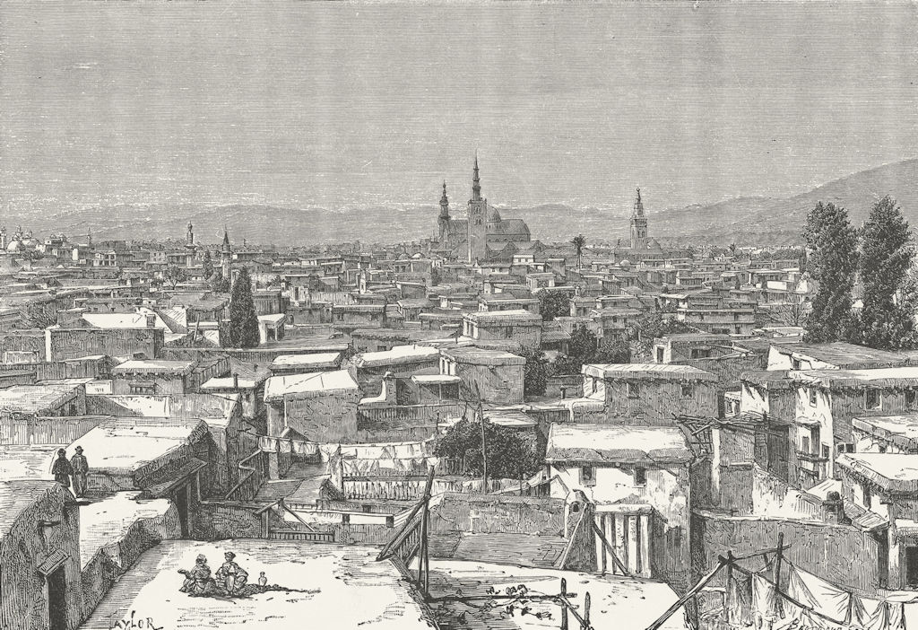 SYRIA. Damascus-view Christian Quarter c1885 old antique vintage print picture