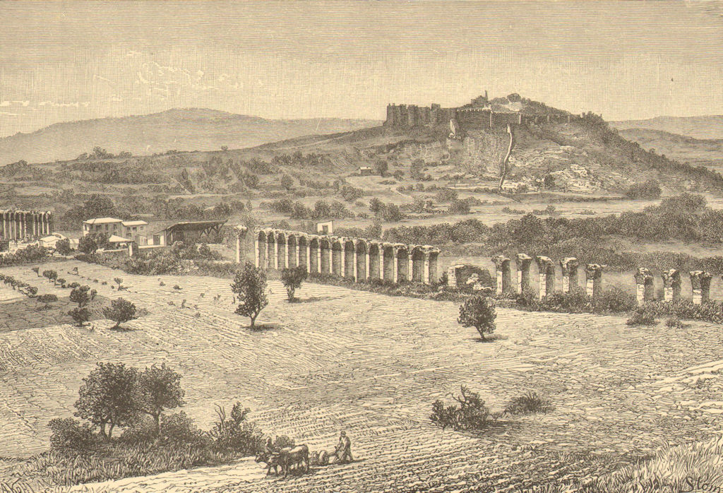 TURKEY. Ephesus-ruins, Aqueduct & Citadel c1885 old antique print picture