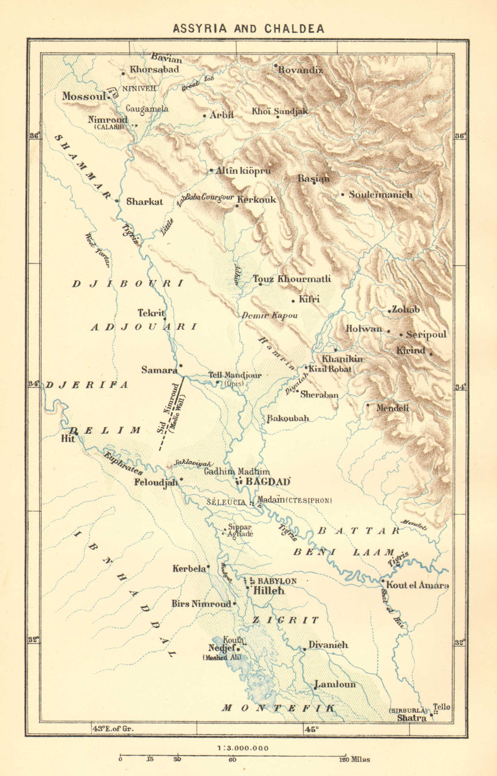 IRAQ. Assyria & Chaldea c1885 old antique vintage map plan chart