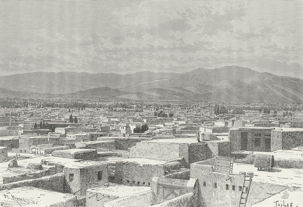 IRAN. Hamadan & Mount Elvend-view c1885 old antique vintage print picture
