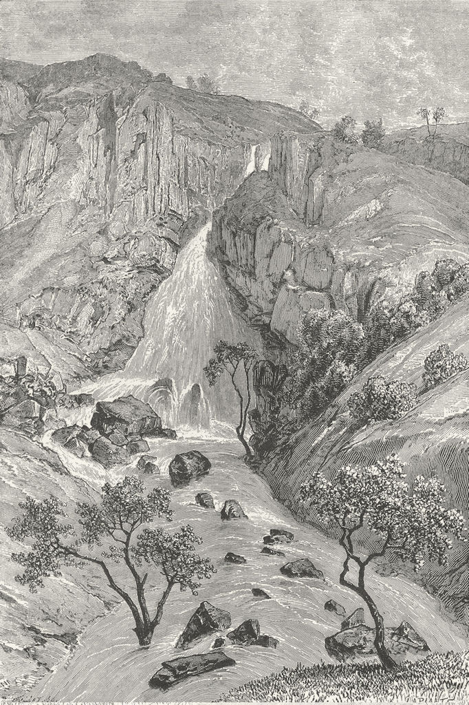 ETHIOPIA. Davezut falls, Samara(Debre Tabor) c1885 old antique print picture