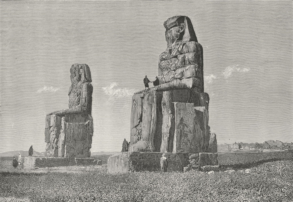 EGYPT. Colossal statues of Memnon c1885 old antique vintage print picture