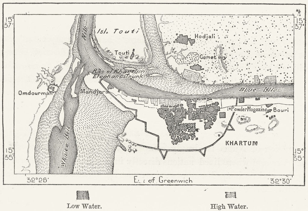 SUDAN. Khartoum, sketch map c1885 old antique vintage plan chart