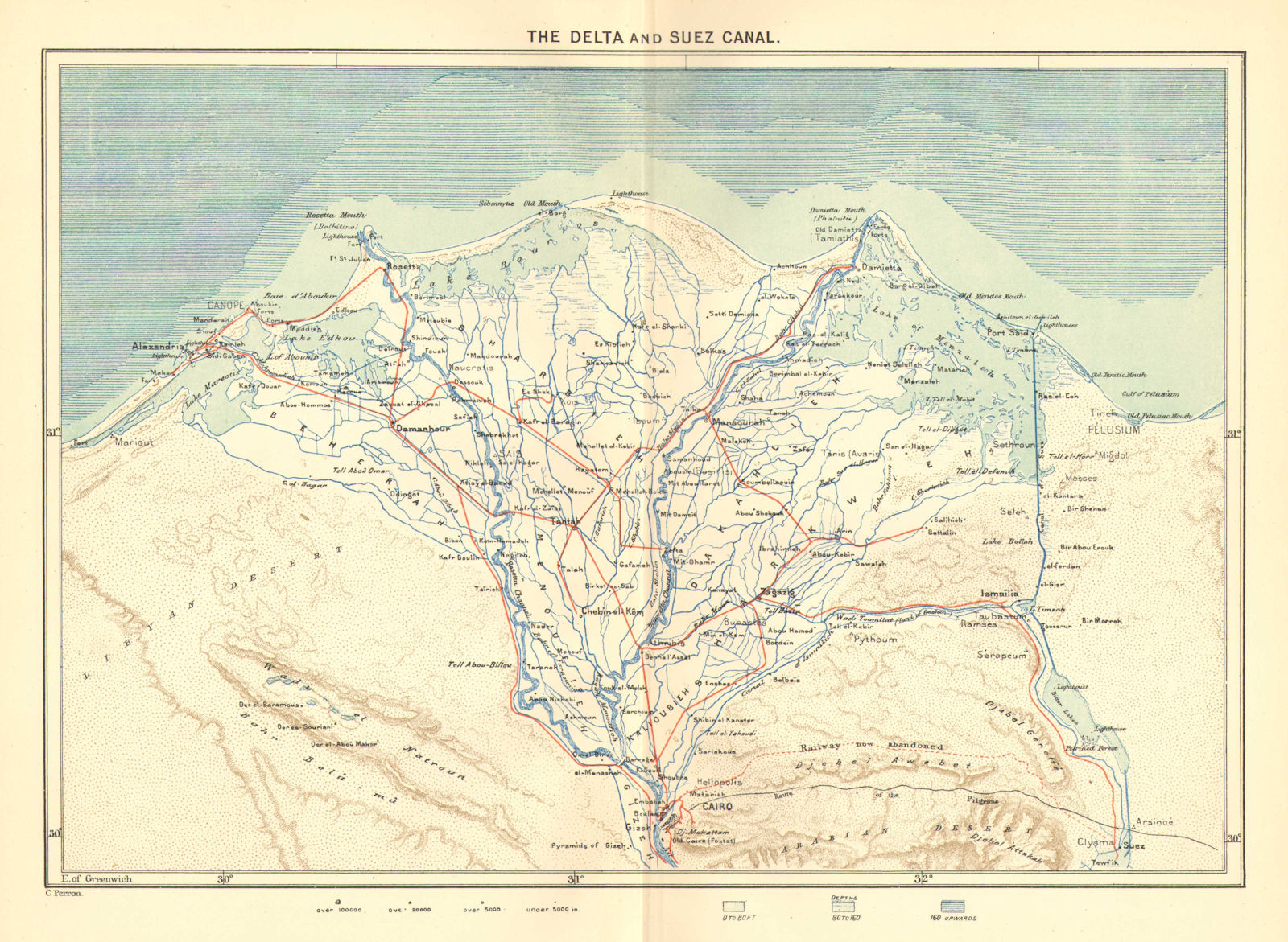 EGYPT. Delta & Suez Canal c1885 old antique vintage map plan chart