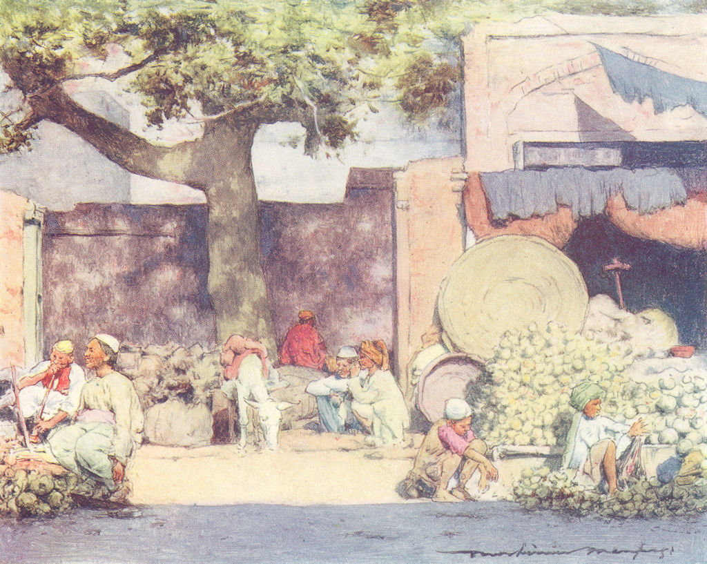 INDIA. Fruit stalls at Delhi 1905 old antique vintage print picture