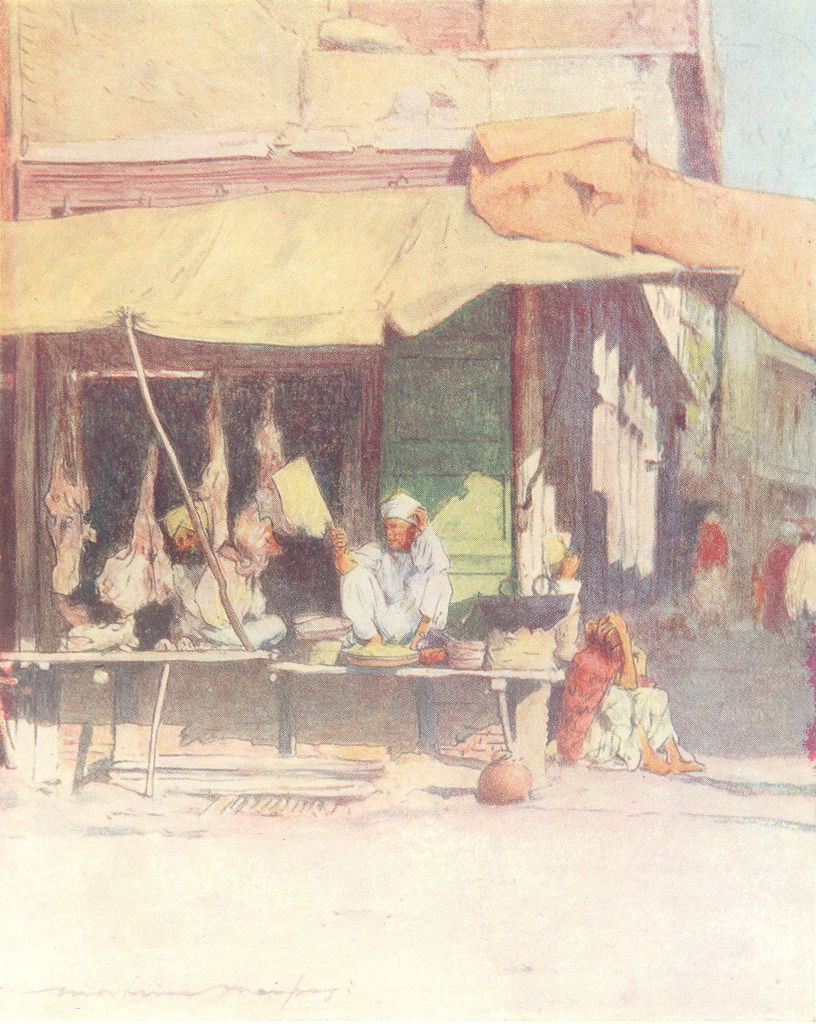 PAKISTAN. A meat shop in Peshawar 1905 old antique vintage print picture
