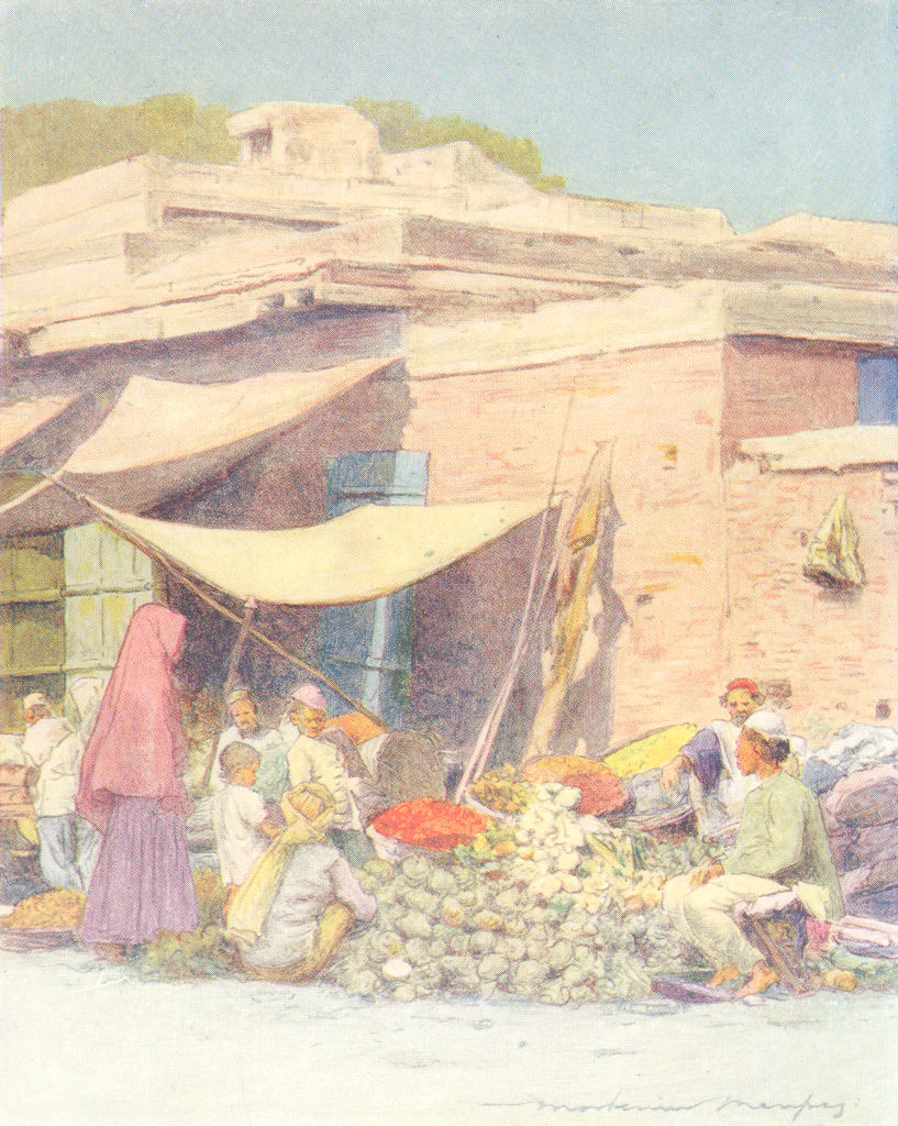INDIA. Vegetable market, Delhi 1905 old antique vintage print picture