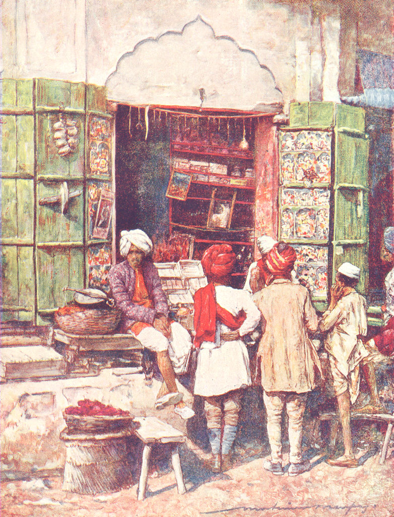 INDIA. A popular stall 1905 old antique vintage print picture