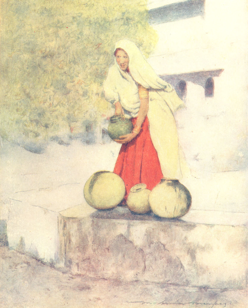 INDIA. A Woman at well, Jaipur 1905 old antique vintage print picture