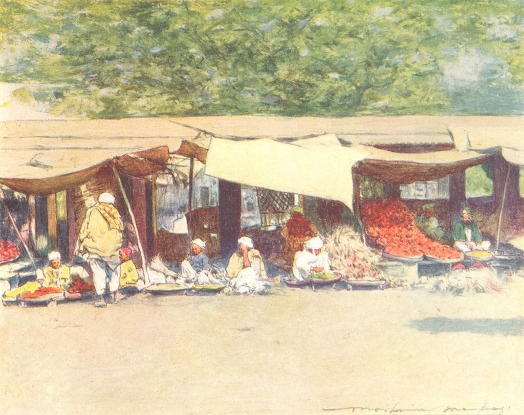 PAKISTAN. Market day in Peshawar 1905 old antique vintage print picture