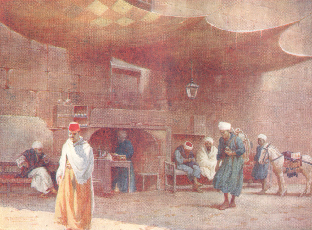 EGYPT. An Arab Café, Cairo 1912 old antique vintage print picture