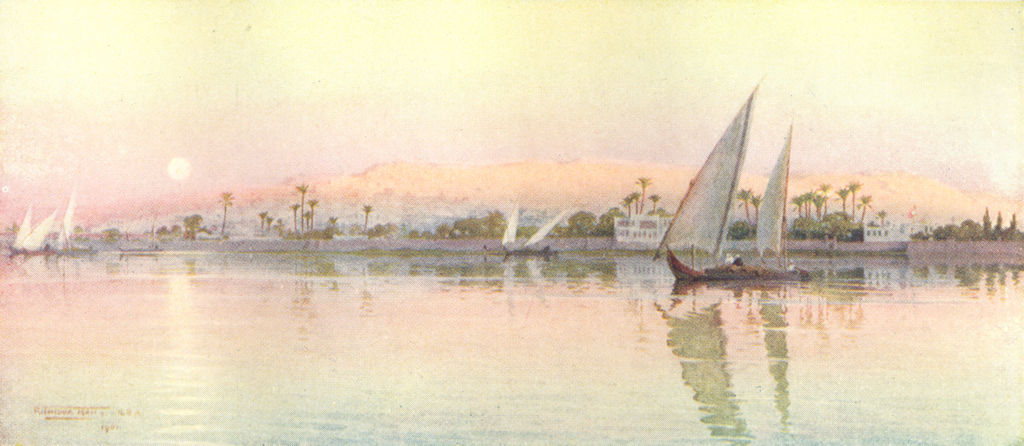 EGYPT. Cairo from the River Nile - Evening 1912 old antique print picture