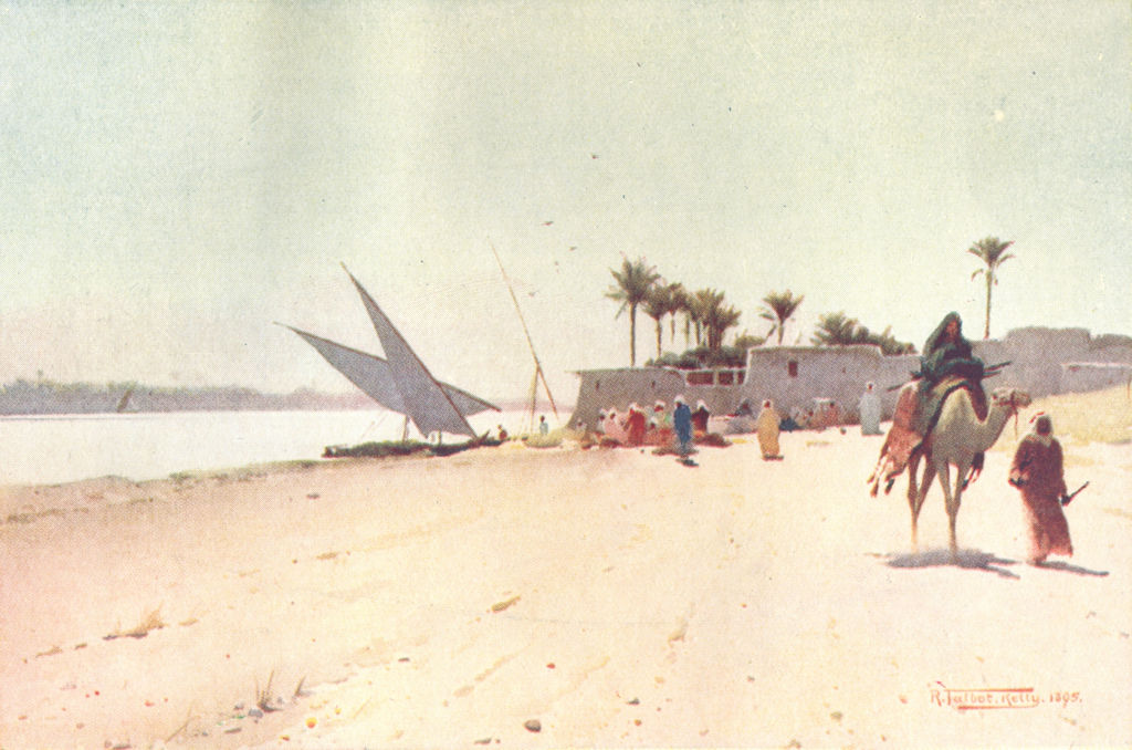 EGYPT. A Nile village; camel boats 1912 old antique vintage print picture