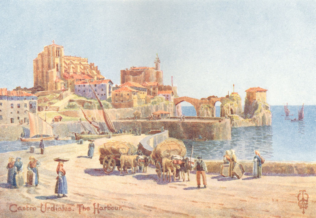 SPAIN. Castro Urdiales. Harbour 1906 old antique vintage print picture