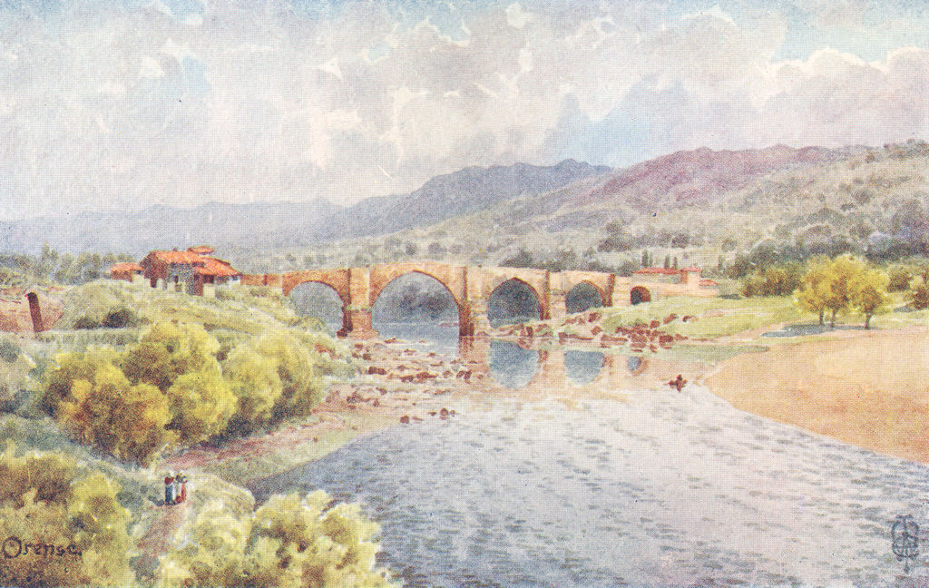 SPAIN. Orense. bridge, Mifio 1906 old antique vintage print picture
