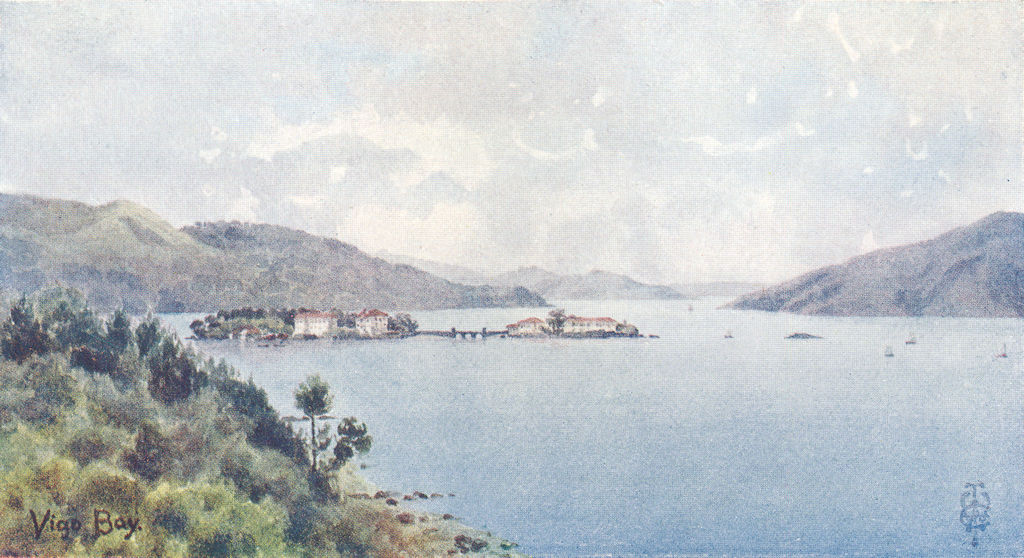 VIGO. Bay. inner harbour, looking out towards sea 1906 old antique print
